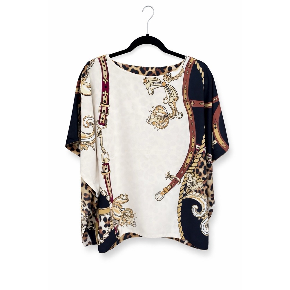 Chicos Reversible Printed Poncho Black Ecru Leopard Scarf Style‎ X/XL MobWife